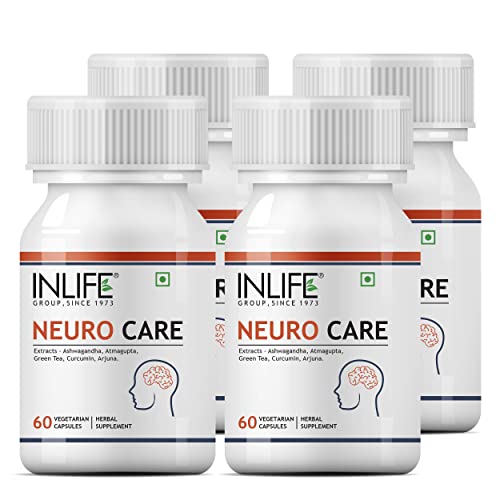 Inlife Neuro Nerve Care Health Supplement – Ashwagandha, Green Tea, Turmeric (Curcumin), Arjuna, Atmagupta Extracts 500 mg – 60 Vegetarian Capsules (Pack of 4)