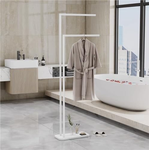 Toallero de pie con base de mármol y dos niveles en color blanco para baño 2