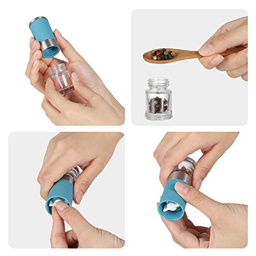 Small Salt And Pepper Grinder 4Pcs Portable Mini Glass Salt Spices Grinder Ceramic Salt Black Pepper Shakers Tiny Pepper Mill Salt Grinder For Travel Lunch Box Kitchen Gift #TOP3