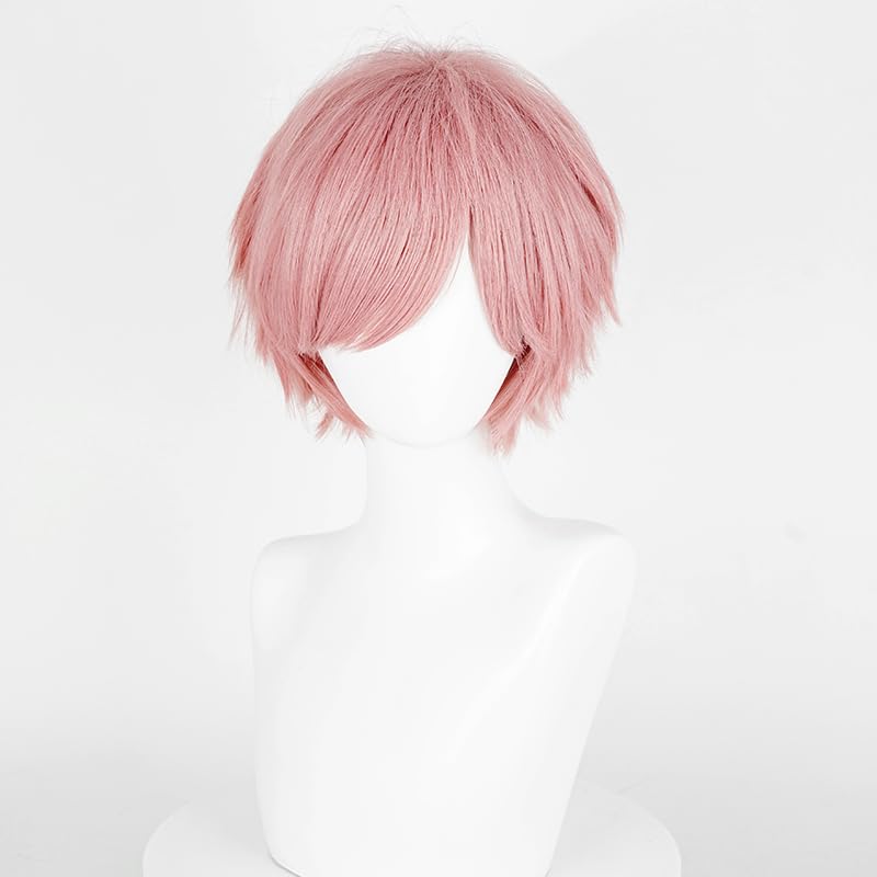 Image of LABEAUTE Anime Short Pink Cosplay Wigs With Bangs Unisex Spiky Fluffy Heat Resistant Wig Hair for Party and Halloween for Gift + Free Cap