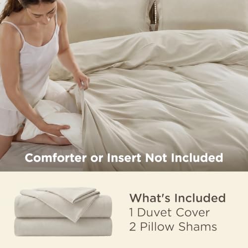 Image of Bedsure Duvet Cover Full Size, Soft Double Brushed Bedding Set, 3Pcs, Beige | For Kids & Adults, 80 inchx90 inch Comforter Cover, Hotel Luxury, All Season, Breathable, Easy Care, Lightweight, Zipper Closure