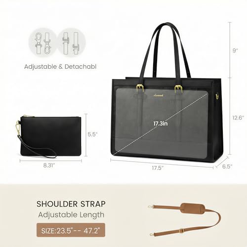 Image of LOVEVOOK Laptop Tote Bag for Women,17.3 Inch Vintage Laptop Bag with Clutch Purse,Large Capacity Leather Work Bag, Computer Bag Office Business Briefcase, Casual Handbag for Travel College Teacher