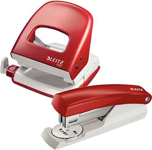 Leitz 50080025 Bürolocher NeXXt, Metall, 30 Blatt, rot + Leitz NeXXt 55010025 Kleines Büroheftgerät 25 Blatt rot Büroset