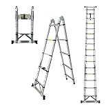 5M(2.5m+2.5m) Edelstahl Teleskopleiter, 2-in-1 Faltbare A-Form Leiter & Geradeleiter mit 200 kg Traglast, stabilere Verriegelung, Anti-rutschige Füße für Haushalt, Garten und Renovierung