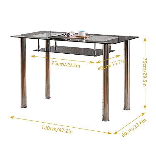Qihang-Us Glass Dining Table With Storage Shelf, 2-Tier Kitchen Table For 2-6 People 47" Rectangular Dining Room Table With Chrome Metal Legs For Dining Guest Reception #TOP6