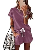 MEROKEETY Womens O-Round Neck Cute Tops and Shorts Loose Pajama Sets for Work Running