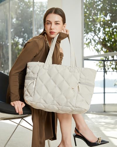 Prite gesteppte Einkaufstasche für Frauen Große Puffer Reise Umhängetasche Handtasche Leichte flauschige Lehrerin Krankenschwester Tasche für Arbeit, Fitnessstudio, Schule