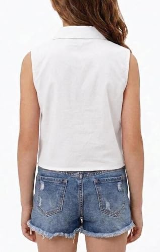 Image of Girls Fringe Shirt Sleeveless Button Down Western Cowgirl Tassel Trim Casual Blouse Shirt Top 4-13Y
