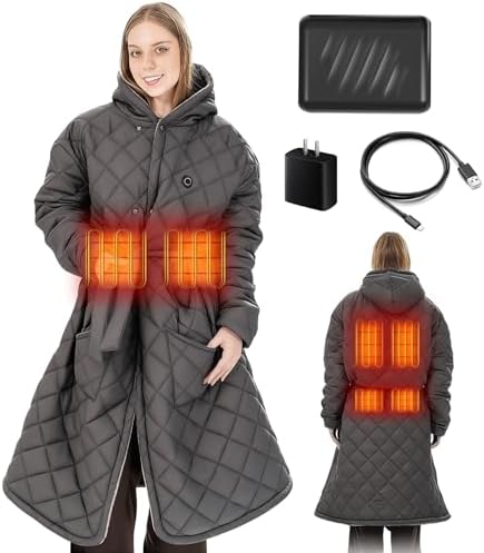 Portable Heated Battery Blanket Cordless Heated Blanket Wireless Wearable Heated Blanket Recharge for Women,20000mah,Electric Throw Blanket Snuggle Heated Coat Hoodie Heating Robe for Outside 45