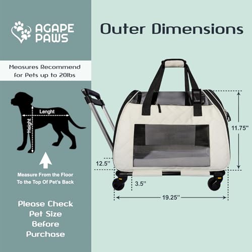 Rolling Cat Carrier with on Wheels, Small Dog Pet Car Travel Carrier Collapsible Bag with Rollers Wheels, Carrier for Cats Under 20 LBS/Dog Puppy Under 20 LBS (Large Size, Not for Airplane)