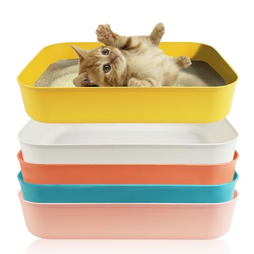 5PCS Small Litter Box, Plastic Kitten Litter Box, 13.9 x 9.8 x 3 Inch Open Litter Box for Small Pet,...