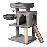 Amazon Basics Indoor Cat & Kittens Multi-Level Climbing Activity Tower with Scratching Posts, 2 Condos, FSC Certified, M – 31.1” (78.9cm) H, Grey