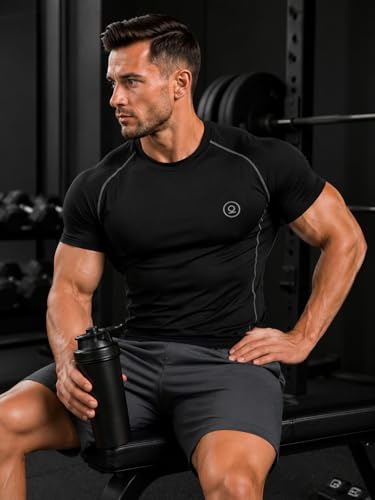 Image of CHKOKKO Men's Compression Gym T-Shirt for Running, Workout, Training, Sports & Activewear | Quick Dry Breathable Stretch Fabric | Body Fit Half Sleeve Athletic Sports Tee for Men