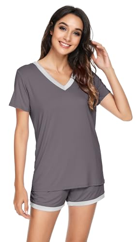 Image of WiWi Viscose from Bamboo Pajamas Set for Women Super Soft Short Sleeve Cooling Summer Plus Size Pjs Sets Sleepwear S-4X