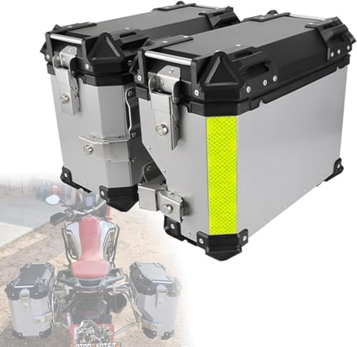 パニア 38L サイドケース ツーリング アウトドア バイク テールボックス アルミ合金 スーツケース ブラック/シルバー (銀,B)