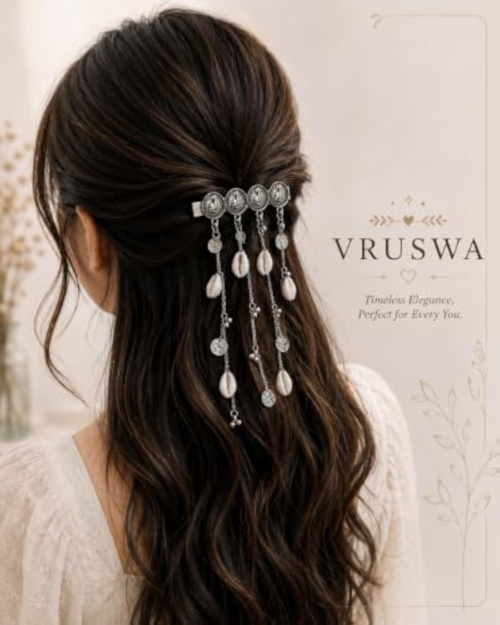 Boho Hair Clip with Cowrie Shell and Coin Chain Tassels