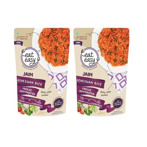 Image of Eat Easy Ready to Eat Jain Schezwan Rice - 95g Each (Pack of 2) | No Garlic & Onion, No Moisture, Freeze Dehydrated, Instant Chinese Style Veg Rice for Quick Lunch, Dinner | No Preservatives | Just Add Hot Water