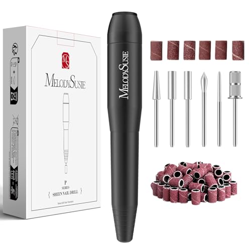 MelodySusie Electric Nail Drill Machine 11 in 1 Kit, Portable Electric Nail File Efile Set for Acrylic Gel Nails, Manicure Pedicure Tool with Nail Drill Bits Sanding Bands Dust Brush, Black