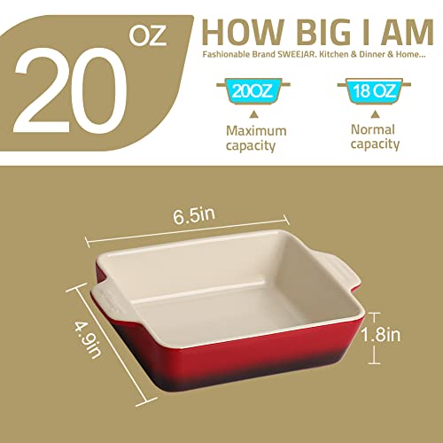 Sweejar Ceramic Baking Dish, Rectangular Small Baking Pan with Double Handles, 20 Oz for Cooking, Brownie, Kitchen, 6.5 x 4.9 x 1.8 Inches(White)