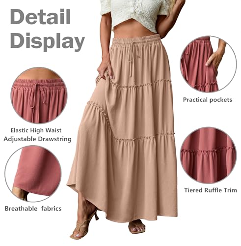 Image of Lepunuo Womens Casual Boho High Waisted Flowy Maxi Skirts Tiered Floral Long Skirts with Pockets for Summer Beach Vacation