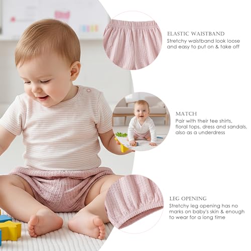 SOBOWO Baby Bloomers Shorts Diaper Covers for Girls Boys Solid Soft Toddler Infant Underwear Casual Shorts(White/Pink, 2-3T)