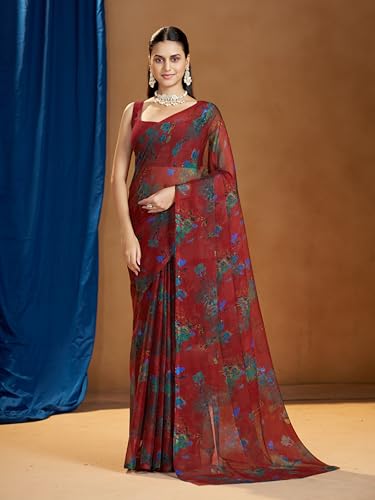 Image of Garden Vareli Nara Chiffon Abstract Floral Print Saree