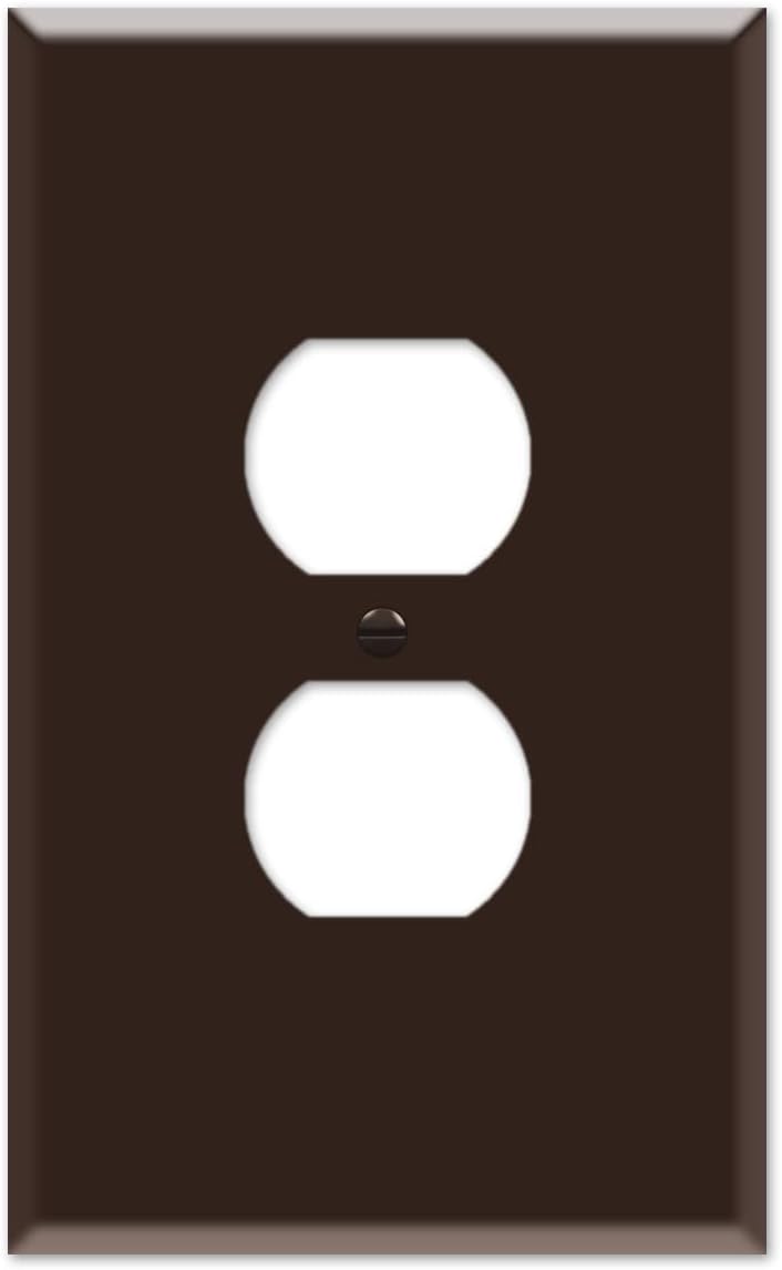 OVERSIZED Metal Outlet Cover, 1 Gang OVERSIZE Electrical Duplex Outlet Cover Plate, Outlet Wall Plate, One Gang Brown Wall Plug Cover - Steel Painted Brown - UL Listed, 5.5" x 3.5" - Made in USA