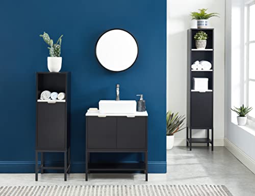 BAÏTA Gaia Meuble sous-Vasque pour Salle de Bain, MDF et mélaminé, Noir et Effet marbre Blanc, L60 x P29,5 x H65cm