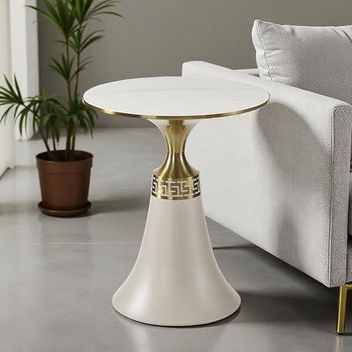 Image of The Attic Orion Black Marble Top End Table Sleek Design,Cream