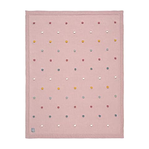 LÄSSIG Babystrickdecke Kuscheldecke Babydecke gestrickt 100% Bio Baumwolle GOTS/Knitted Blanket Dots dusty pink Cover
