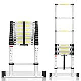 Cecaylie Escalera telescópica de aluminio de 5 m con estabilizador, escalera extensible, escalera de aluminio antideslizante, multiusos, extensible, 150 kg de carga