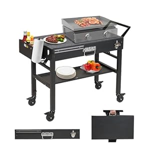 Portable Outdoor Grill Cart,Stainless Steel Folding Grill Table with Wheels,Solid and Stable,31″x 17″ Large Space Grill Stand for The Blackstone Griddle 17″/ 22″,Ninja Grill etc.