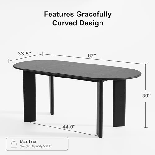 Image of Casaphoria 67 inch Farmhouse Dining Table for 6，Wood Oval Living Room Table, Modern Kitchen Table with Sturdy Base & Thickened Tabletop, Easy to Assembly & Clean, Black