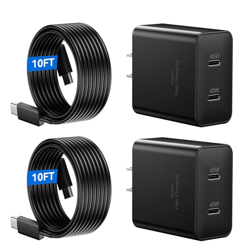 Cargador súper rápido de 45 W de 2 puertos tipo C con cable de 3m para Samsung S24 Ultra