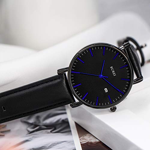 Image of BUREI Men's Fashion Minimalist Wrist Watch Analog Date with Leather Strap