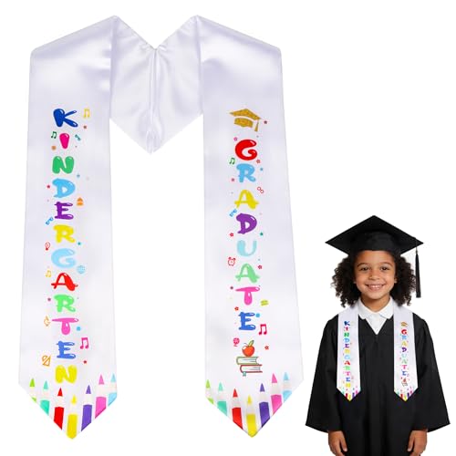 Kindergarten Graduation Stole 2026 41.7 Inch White Preschool Graduation Sash for Kids - Colorful Printed Graduate Stole for Boys & Girls Pre-K Kindergarten Ceremony