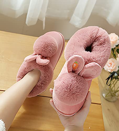 Winter slippers female furry rabbit ears indoor slippers, cute rabbit ears plus plush slippers3