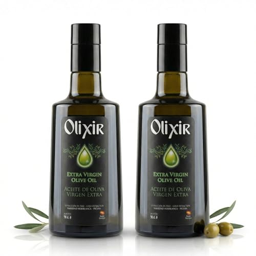 Olixir Aceite de Oliva Virgen Extra AOVE 2x500 ml (1L) - Origen Priego de Córdoba – Extracción en Frío – Hojiblanca y Picuda – Sabor Frutado Intenso – Aceite Gourmet Premium – Dieta Mediterránea