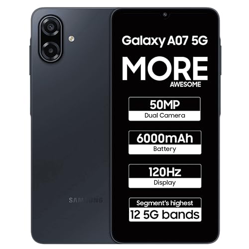 Image of Samsung Galaxy A07 5G (Black, 6GB RAM, 128GB Storage) | 6.7 inch HD+ 120Hz Display | MediaTek Dimensity 6300 | 50MP + 2MP Rear Camera | 6000 mAh Battery