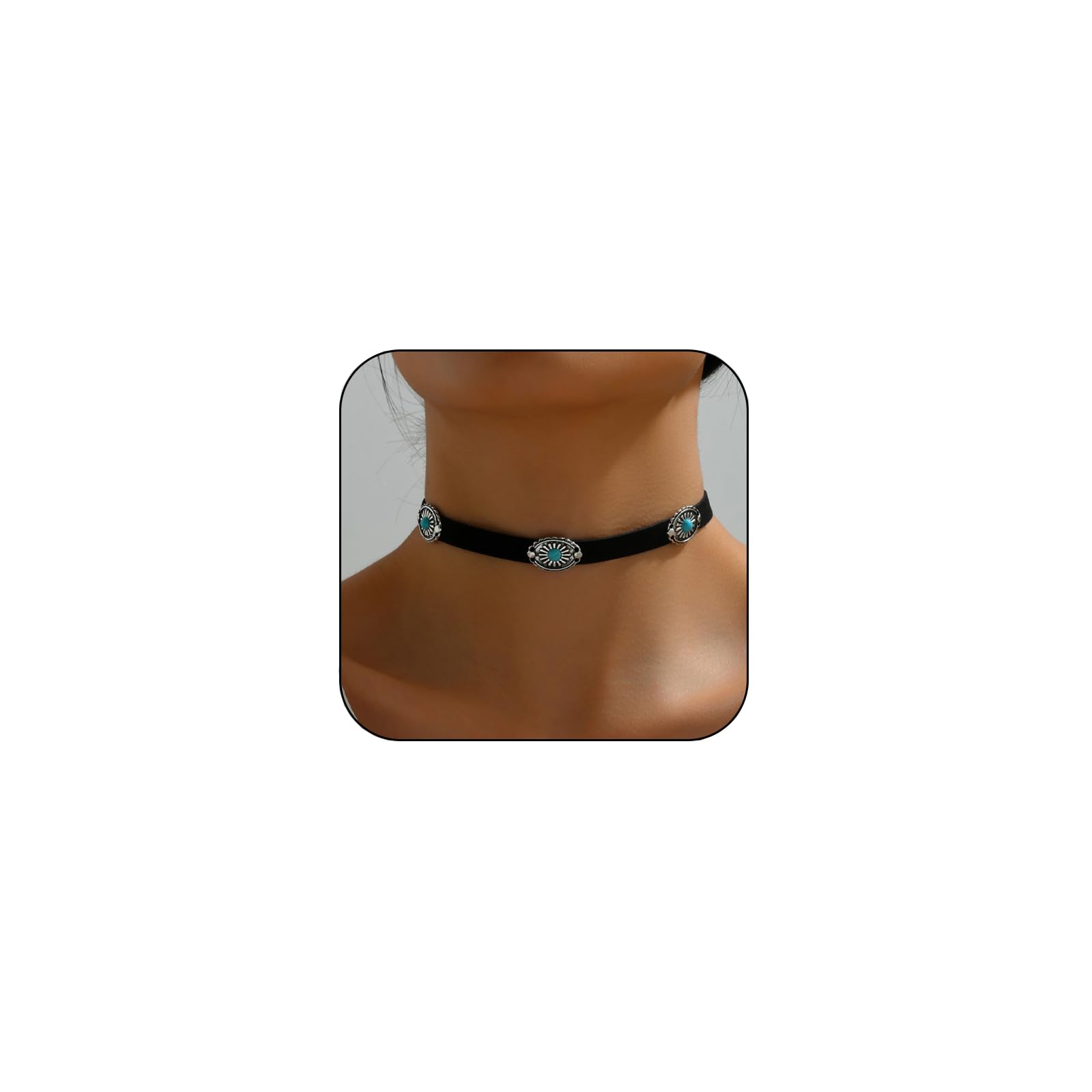 GtrlumsTurquoise Choker Necklace for Women Boho Choker Necklaces Vintage Western Turquoise Choker Necklaces Bohemian Faux Leather Turquoise Necklaces Western Jewelry Accessories