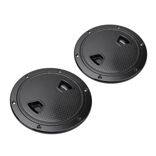 OVAQUIXI Escotilla de Cubierta Marina Escotilla de Plástico ABS para Barco Placa de Acceso Redonda de 6 Pulgadas con Superficie Antideslizante Sello de Junta Tórica Apertura de 180 Grados para (BLACK)