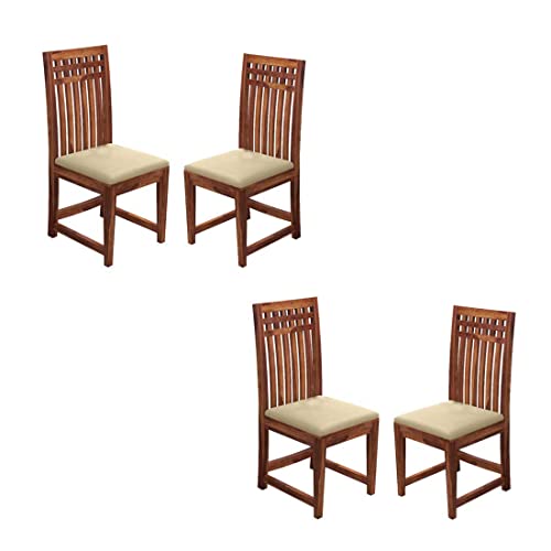 Image of Wooden DiningChairs Only | Wooden Dining Chairs | Dining Room Furniture with Cushions | Dining Chair Set of 4 | Study Chair with Cushions for Dining (Natural Four Seats)