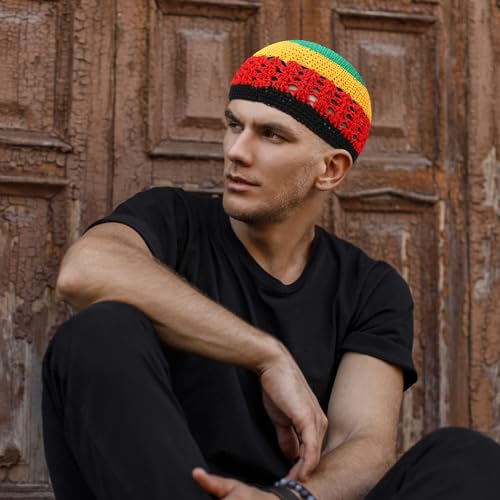 Image of Boyiee Kufi Hat for Men Muslim Knit Kufi Cap Crochet Beanie Skull Beanie African Hat for Men Women