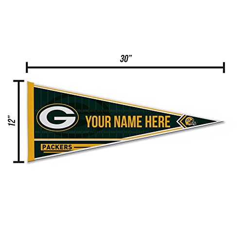 Image of Rico Industries NFL Football Green Bay Packers Personalized - Custom 12 inch x 30 inch Soft Felt Pennant - EZ to Hang