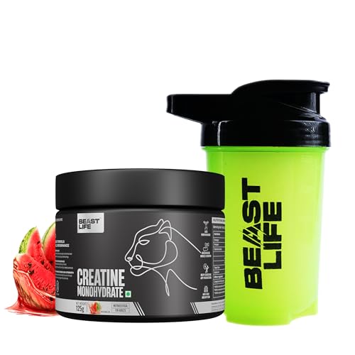 Image of BeastLife Micronised Creatine Monohydrate with Free Shaker | 125g | 33 Servings | Watermelon | NABL Lab Tested | Rapid Absorption for Muscle Strength & Athletic Performance | Super Micronised Creatine Powder
