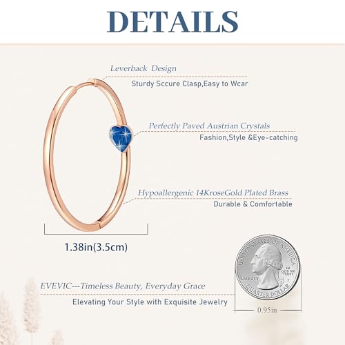 EVEVIC Trendy Austrian Crystals Heart Hoop Earrings for Women 14K Gold Plated Hypoallergenic Hoops Earring Jewelry Gift4