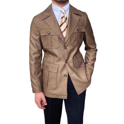 Men's Blazer Collar Casual Button Up Coat Multi-Pocket Slim Fit Hunting Work Jacket