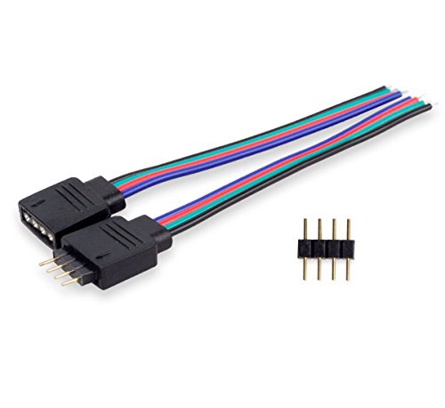 Besmelody 10-Pack SMD 5050/3528 RGB LED Light Strips Female Connector Cable(10 inch), 10pcs 4-pin Male Connector