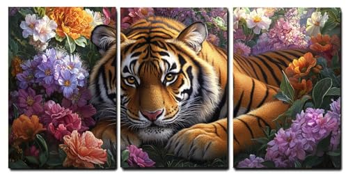 Tableaux moderne abstrait tigre et fleur 40x60cm pour déco maison