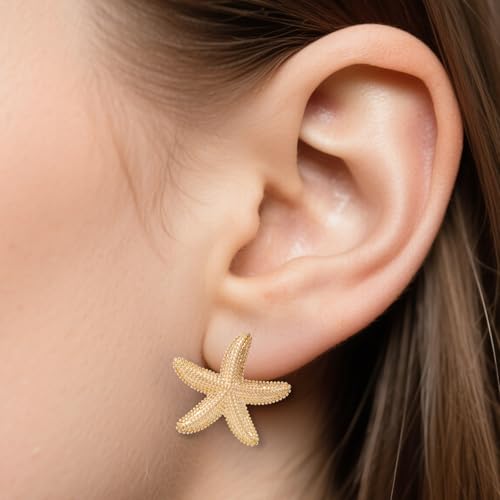 Starfish Earrings for Women, Gold Statement Starfish Earrings Summer Beach Jewelry Charming Beach Shell Jewelry Ocean Seashell Gift for Women Summer Decoration4